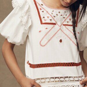 Anthropologie Puff-Sleeve Cutwork Top
